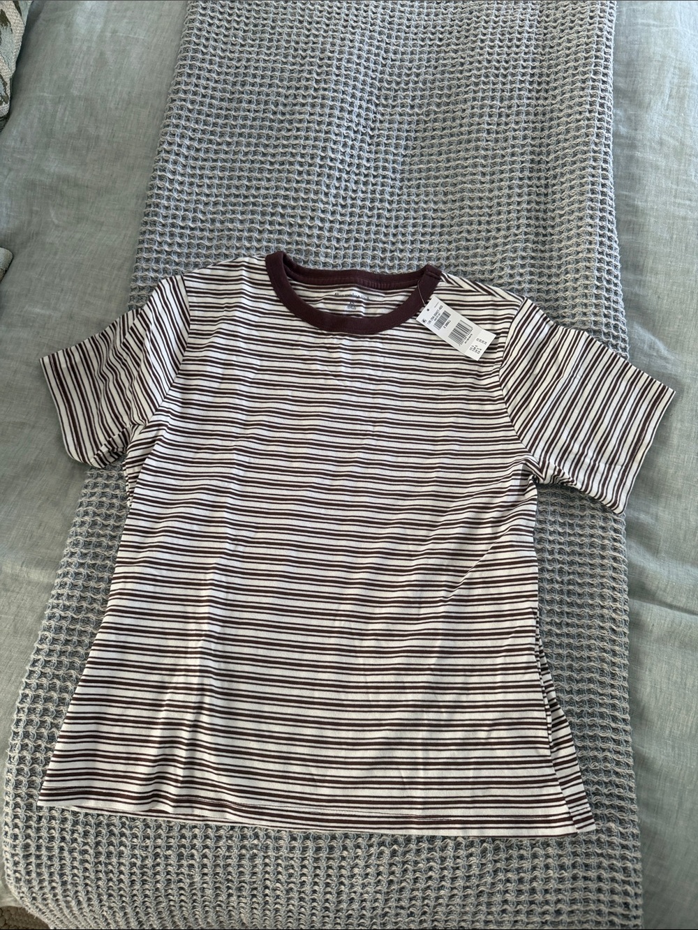 Abercrombie Striped Crewneck T‑Shirt in White and Brown